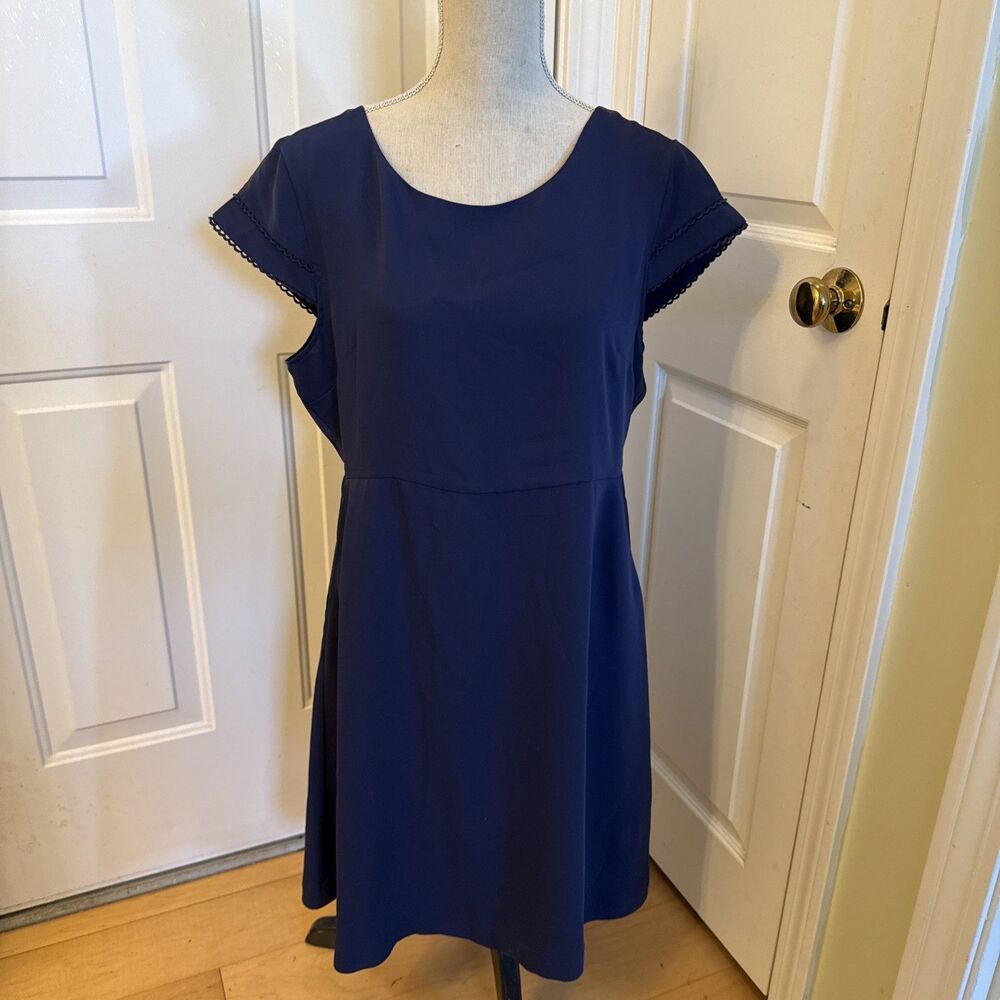 BLUE BASIC Nicole Miller Cap Sleeve Fit And Flare Mini Navy Blue Dress Size 14